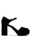 Prada Suede Block Heel Sandals With Open Toe In Black