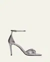 Prada 95mm Vernice Saffiano Metallic Leather Ankle-strap Sandals In Silver