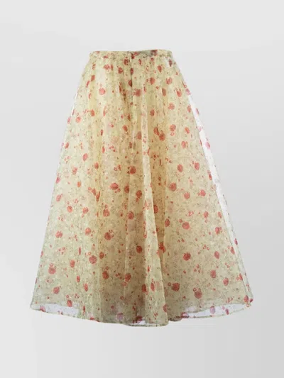 Prada A-line Floral High-waisted Midi Skirt In Rosso