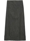 Prada Black/white Wool Weave Midi Skirt In Black