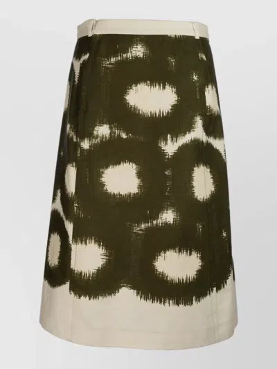 Prada A Line Skirt Abstract Pattern Belt Loops In Green