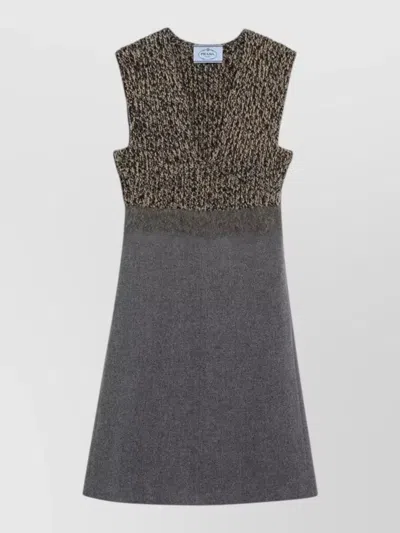 Prada A Line Sleeveless Dress Textured Two Tone In Gray
