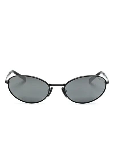 Prada Silver Mirror Oval Ladies Sunglasses Pr A59s 1ab60g 59 In Black