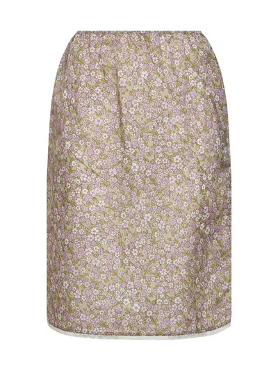Prada Abbigliamento Alabaster Printed Nylon Midi Skirt In White