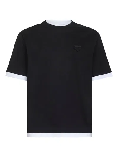 Prada Abbigliamento Black Cotton Crewneck T-shirt