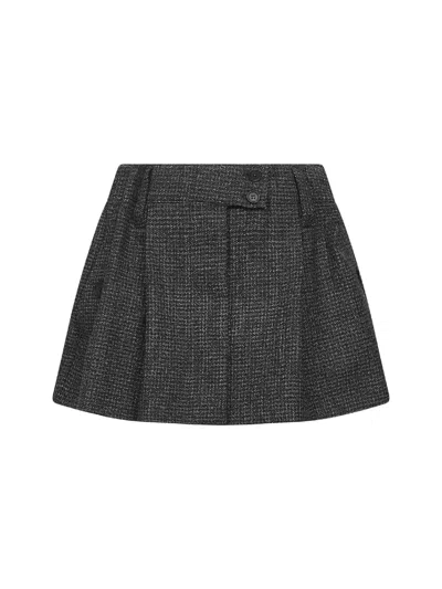 Prada Abbigliamento Black Gingham Check Mouliné Wool Miniskirt