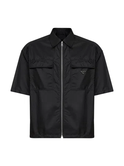 Prada Abbigliamento Black Lightweight Re-nylon Short-sleeved Shirt