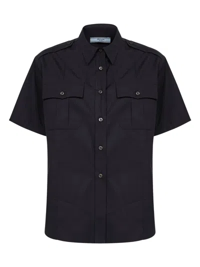 Prada Abbigliamento Black Poplin Short-sleeved Shirt