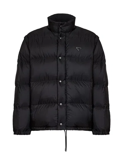 Prada Abbigliamento Black Re-nylon Down Jacket With Detachable Sleeves