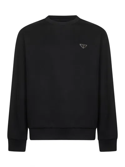 Prada Abbigliamento Black Technical Cotton Crewneck Sweatshirt