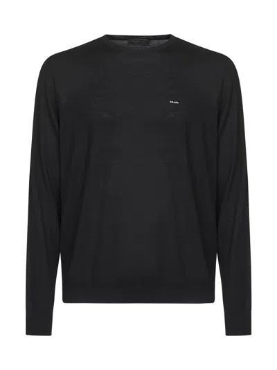 Prada Abbigliamento Black Wool Crewneck Sweater
