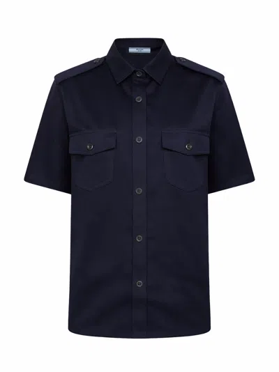 Prada Abbigliamento Blue Chino Short-sleeved Shirt
