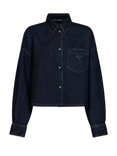 Prada Abbigliamento Blue Cotton Denim Shirt