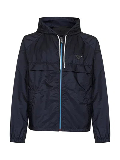 Prada Abbigliamento Blue Re-nylon Hooded Blouson Jacket