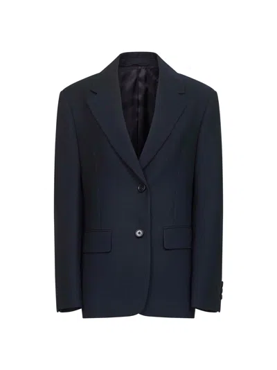 Prada Abbigliamento Blue Rush Stitch Single-breasted Blazer In Black