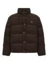Prada Abbigliamento Brown Corduroy Medium Down Jacket In Brown