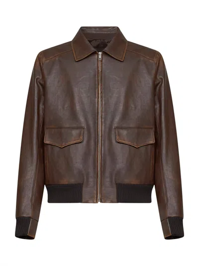 Prada Abbigliamento Burnt Vintage Leather Blouson In Brown