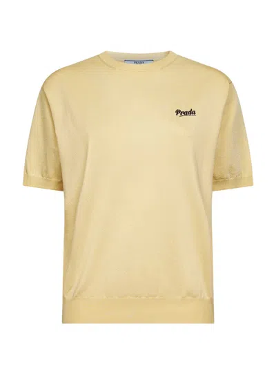 Prada Abbigliamento Cream Cotton And Silk Sweater