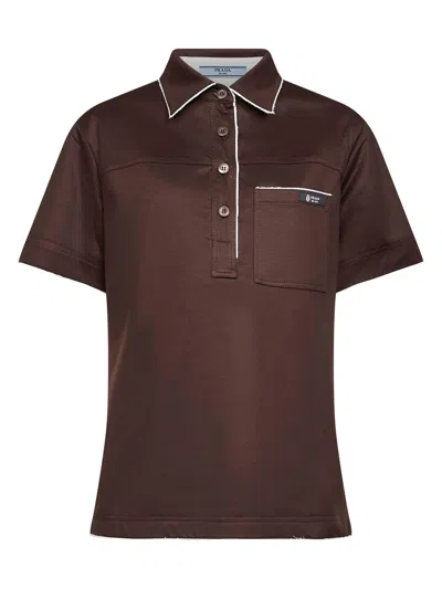 Prada Abbigliamento Ebony Lisle Cotton Polo Shirt In White