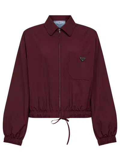 Prada Abbigliamento Garnet Twill Blouson In Burgundy