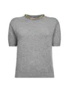 Prada Abbigliamento Grey Wool And Cashmere Crystal Embellished Sweater In Gray