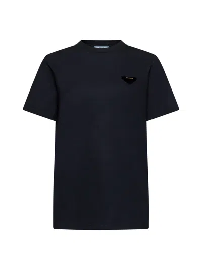 Prada Abbigliamento Logo Cotton T-shirt In Black