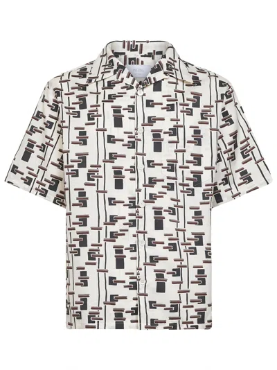 Prada Abbigliamento Natural Cotton Blend Printed Bowling Shirt
