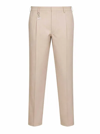 Prada Abbigliamento Sand Cotton Trousers With Key Ring