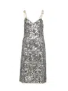 Prada Abbigliamento Silver Sequin Midi Dress