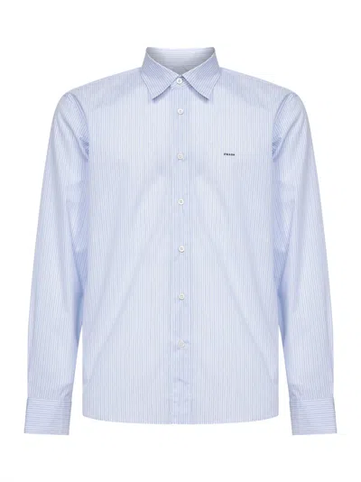 Prada Abbigliamento Sky Blue And White Striped Poplin Shirt