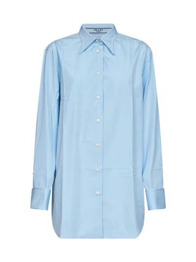 Prada Abbigliamento Sky Blue Poplin Long-sleeved Shirt In Light Blue