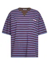 Prada Abbigliamento Striped Cotton Jersey Oversized T-shirt In Blue