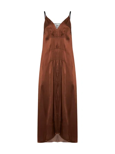 Prada Abbigliamento Tobacco Satin Long Dress In White