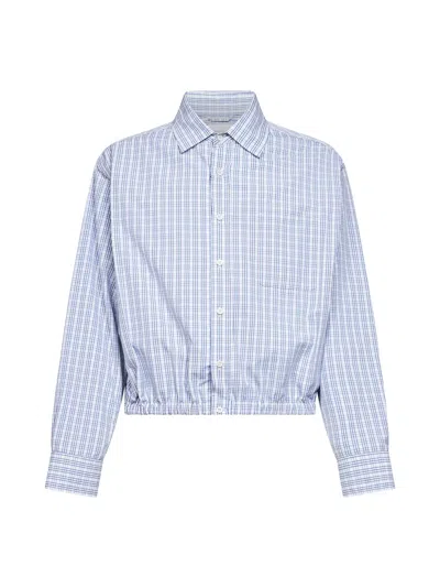 Prada Abbigliamento White And Light Blue Checked Cotton Shirt