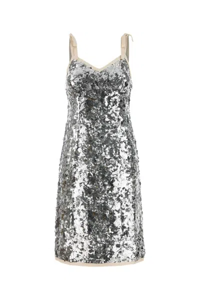 Prada Embellished Nylon Dress In Gray
