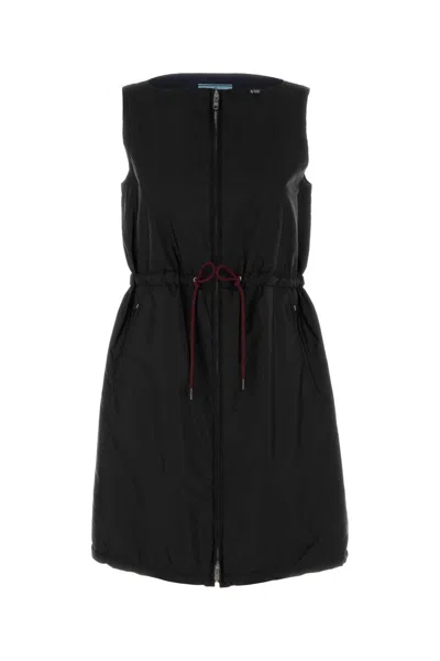 Prada Renylon Dress Jacket Drawstring Waist Sleeveless In Black