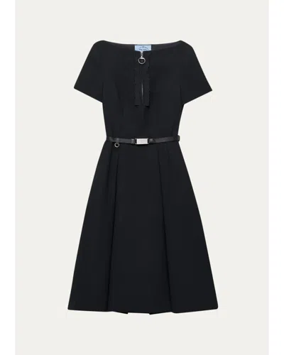 Prada Abiti Wool A-line Midi Dress In Nero