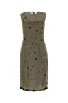 Prada Beige Eyelet-embellished Silk Dress In Militare