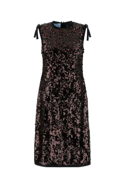 PRADA ABITO IN PAILLETTES MARRONI DONNA