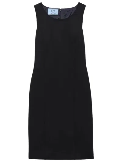 Prada Abito Midi In Lana Elasticizzata Blu In Black