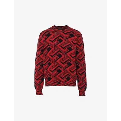 Prada Abstract-pattern Wool And Cashmere-blend Jumper In Black + Red
