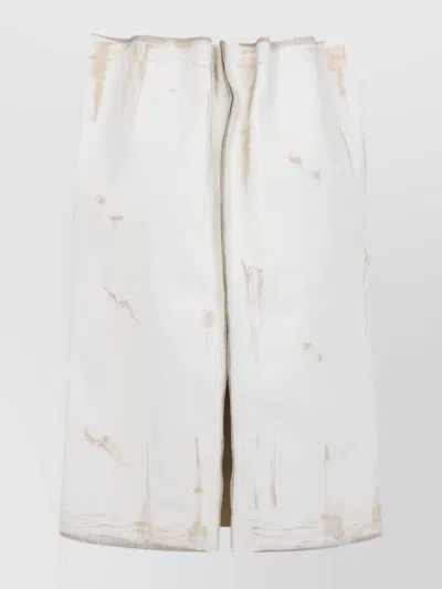 PRADA ABSTRACT PRINT DRAWSTRING WAIST FRONT SLIT SKIRT