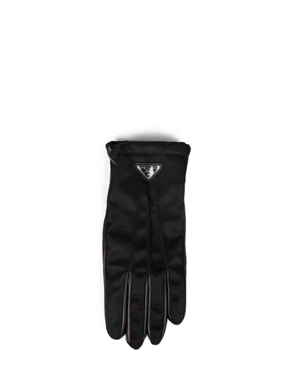 Prada Accessori Pelletteria Black Re-nylon And Nappa Leather Gloves