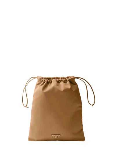 Prada Accessori Pelletteria Brandy Drawstring Pouch Bag In Brown