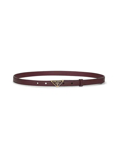 Prada Accessori Pelletteria Burgundy Saffiano Leather Belt In Red