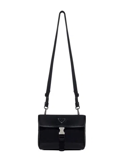 Prada Accessori Pelletteria Phone Holder In Black Re-nylon And Saffiano Leather