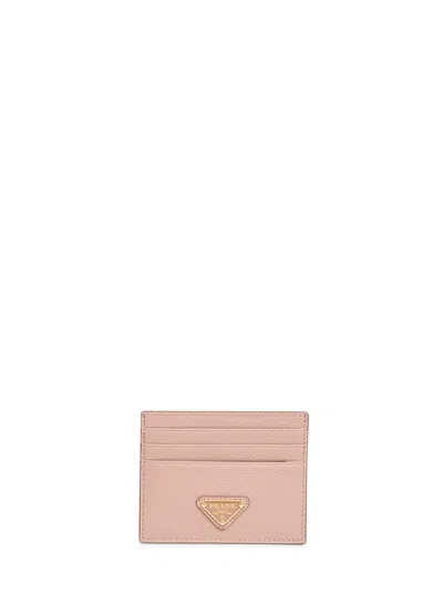 Prada Accessori Pelletteria Powder Pink Saffiano Leather Card Holder In Blue