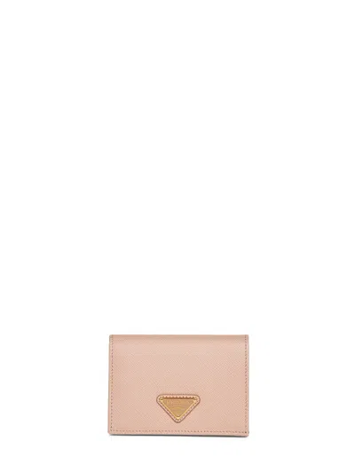 Prada Accessori Pelletteria Powder Pink Saffiano Small Wallet In Blue