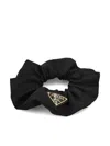 Prada Gathered Black Scrunchie With Triangular Logo Patch In Black