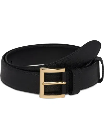 Prada Leather Belt With Logo Plate In Black